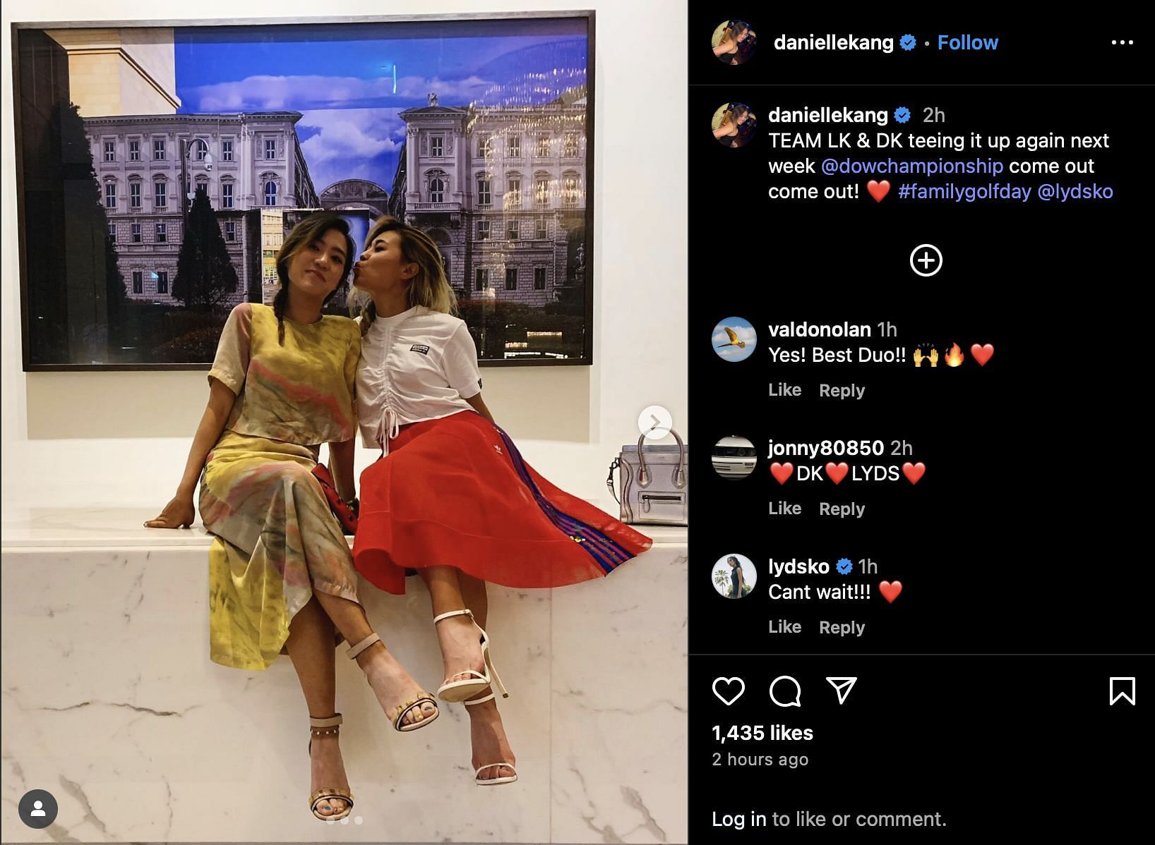 Lydia Ko's comment under Danielle Kang's post on Instagram